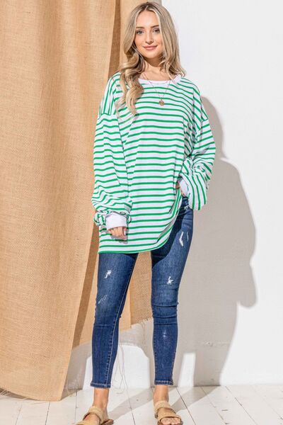 And The Why Oversized Striped Balloon Sleeve Top - Gold Clover Boutique