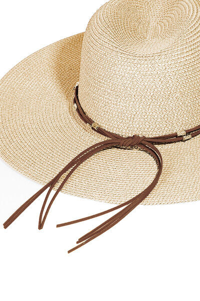 Fame Rope Strap Wide Brim Weave Hat - Gold Clover Boutique