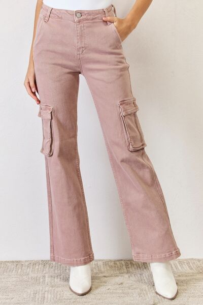 RISEN Full Size High Rise Cargo Wide Leg Jeans - Gold Clover Boutique