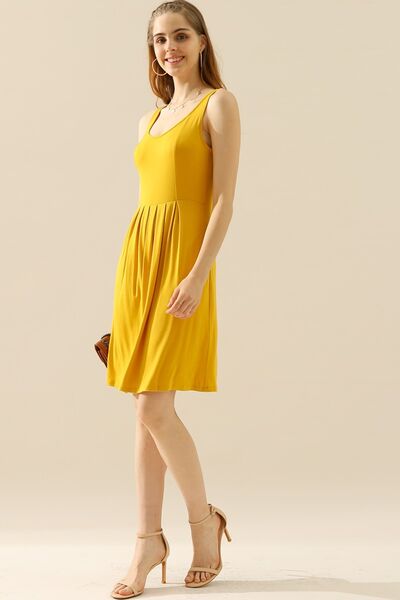 Doublju Full Size Round Neck Ruched Sleeveless Dress with Pockets - Gold Clover Boutique