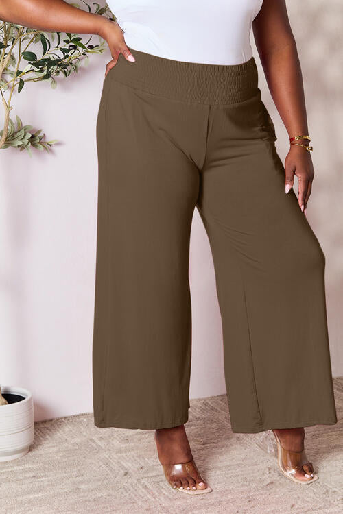 Double Take Full Size Smocked Wide Waistband Wide Leg Pants - Gold Clover Boutique