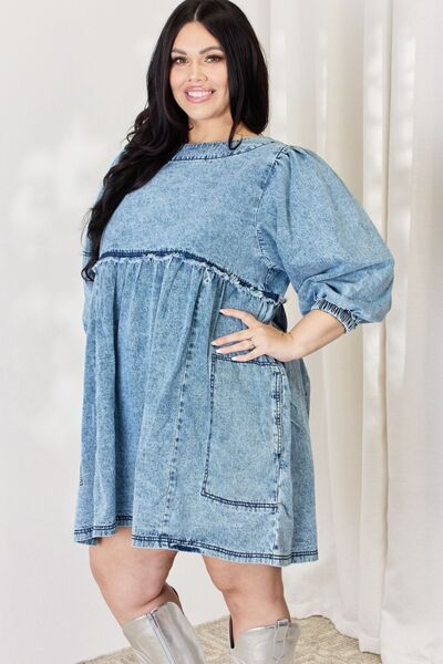 HEYSON Full Size Oversized Denim Babydoll Dress - Gold Clover Boutique