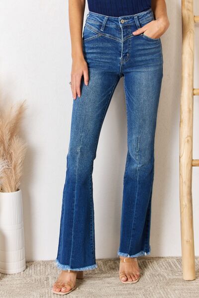 Kancan High Rise Raw Hem Flare Jeans - Gold Clover Boutique