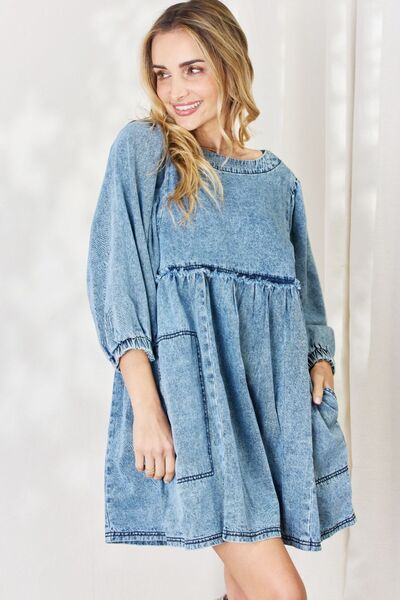 HEYSON Full Size Oversized Denim Babydoll Dress - Gold Clover Boutique