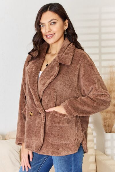 Culture Code Double Breasted Fuzzy Coat - Gold Clover Boutique