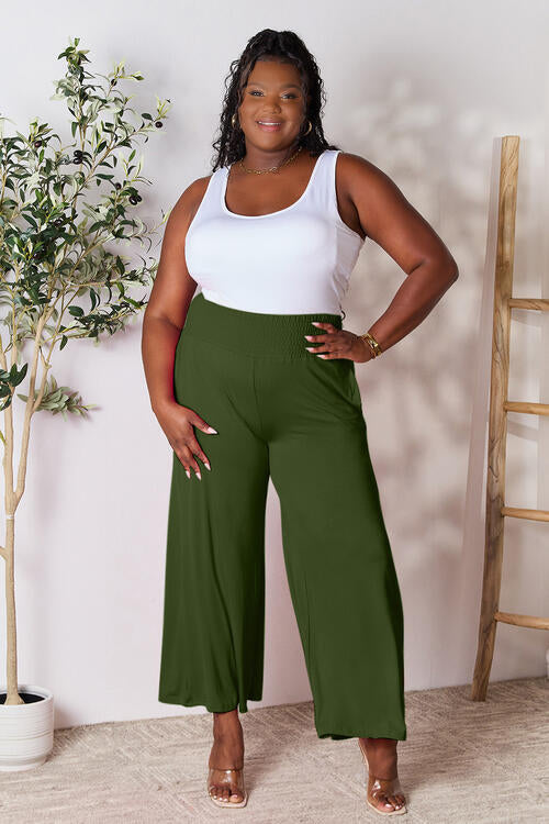 Double Take Full Size Smocked Wide Waistband Wide Leg Pants - Gold Clover Boutique