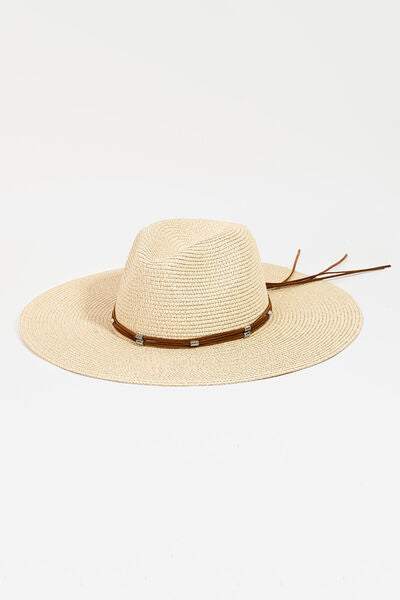 Fame Rope Strap Wide Brim Weave Hat - Gold Clover Boutique