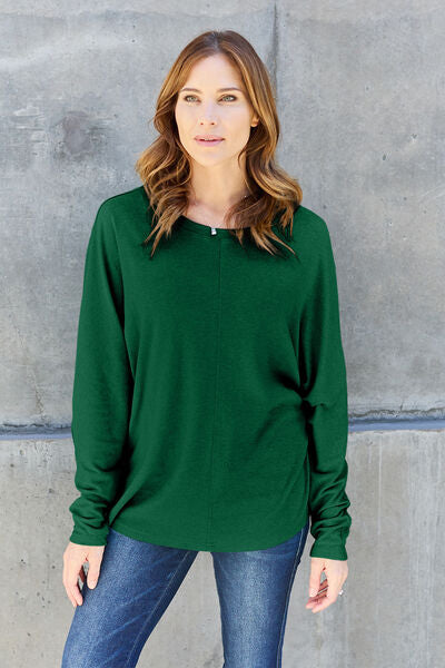 Double Take Full Size Round Neck Long Sleeve T-Shirt - Gold Clover Boutique