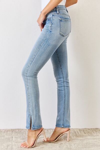 Kancan Full Size Mid Rise Y2K Slit Bootcut Jeans - Gold Clover Boutique