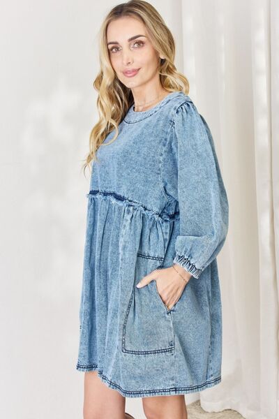 HEYSON Full Size Oversized Denim Babydoll Dress - Gold Clover Boutique