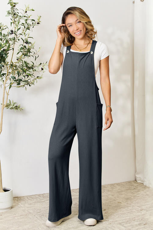 Double Take Full Size Wide Strap Overall with Pockets - Gold Clover Boutique